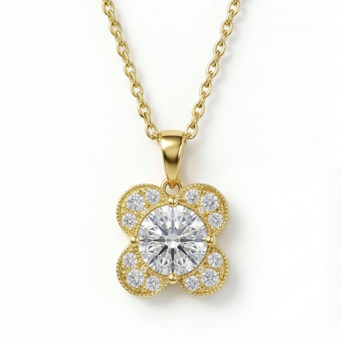 Flora - Klaver Ontwerp Moissanite Hanger met Pavé Accenten