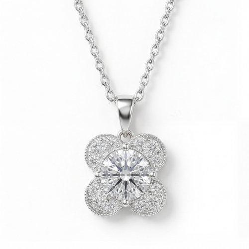 Flora - Klaver Ontwerp Moissanite Hanger met Pavé Accenten