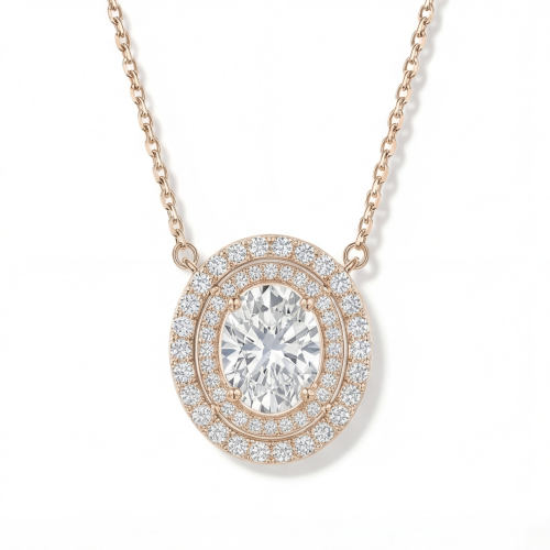 Galaxia - ovale moissanite hanger met omringde dubbele halo