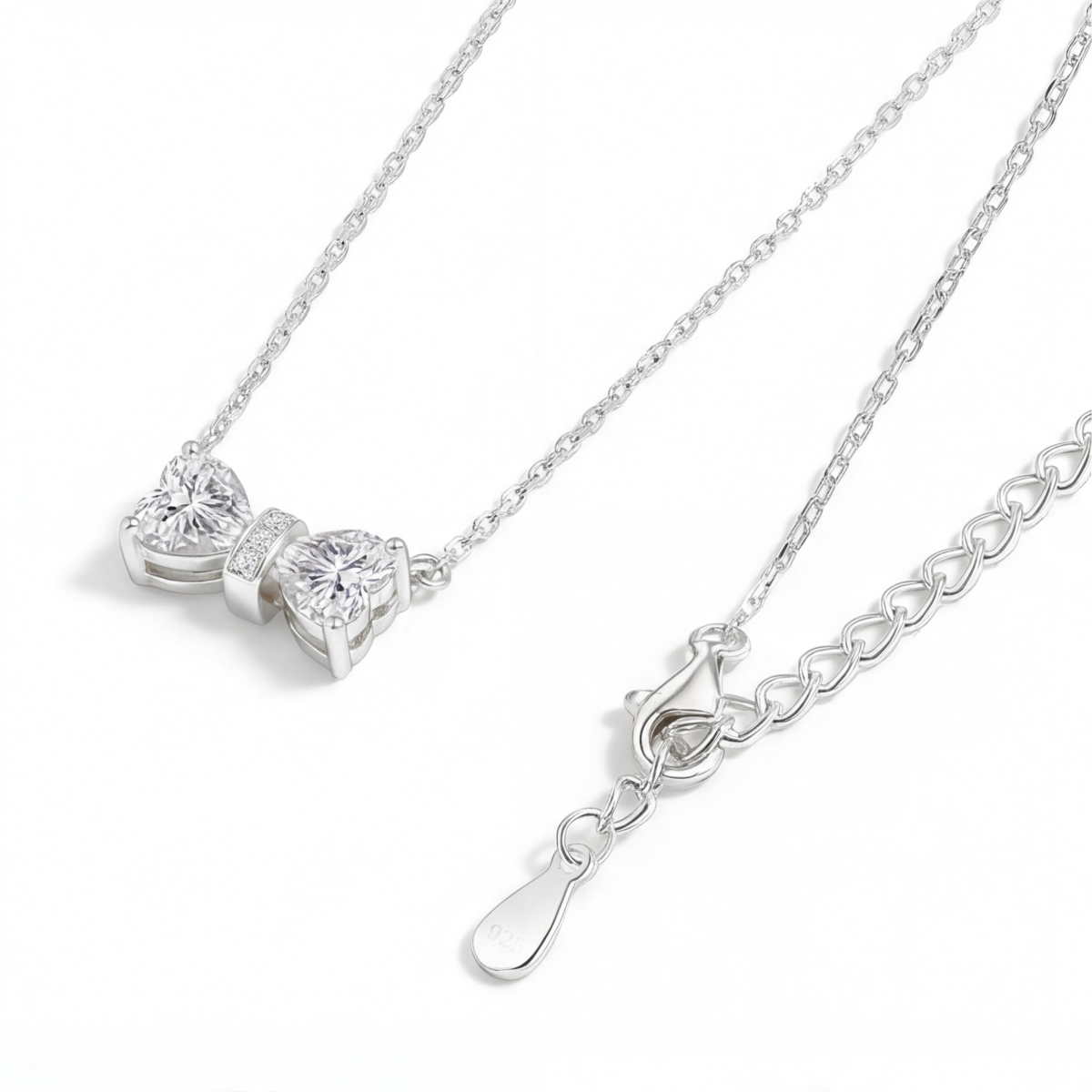 Pairle - Tweeling Hart Geslepen Moissanite Halsketting met Centrale Pavé Bar