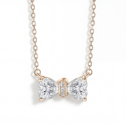 Pairle - hartvormige moissanite ketting met twee stenen en centrale pavé staaf