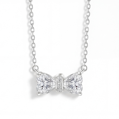 Pairle - hartvormige moissanite ketting met twee stenen en centrale pavé staaf