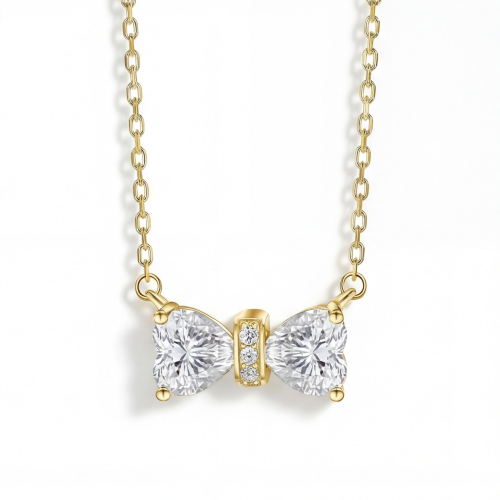 Pairle - Tweeling Hart Geslepen Moissanite Halsketting met Centrale Pavé Bar