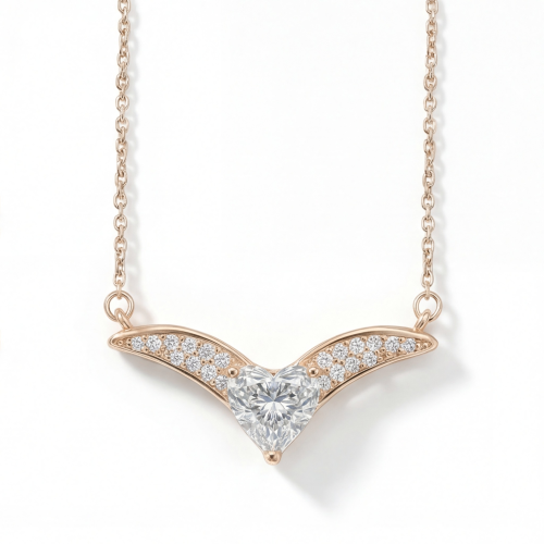 Vaneza - elegante V-vormige moissanite ketting met accenten in pavézetting