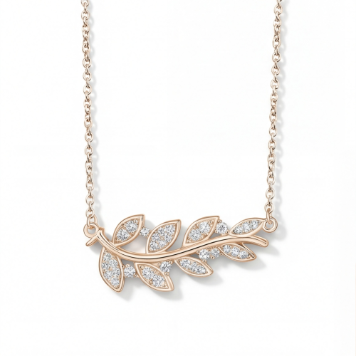 Botanica - moissanite ketting met bladmotief in een sierlijke pavézetting
