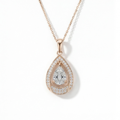 Pendula – peervormige moissanite hanger met elegante dubbele halo