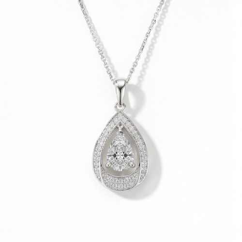 Pendula - Teardrop Moissanite Hanger met Dubbele Halo Elegantie