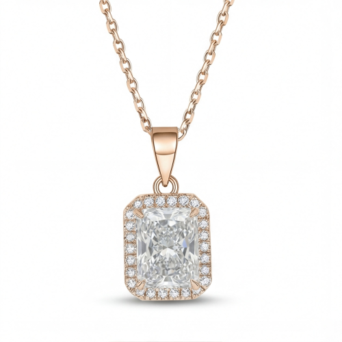 Gemina – radiant moissanite hanger met pavé halo