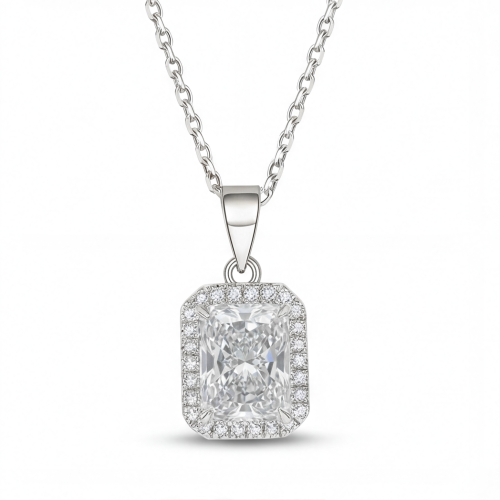 Gemina - Radiant Geslepen Moissanite Hanger in een Gezette Halo