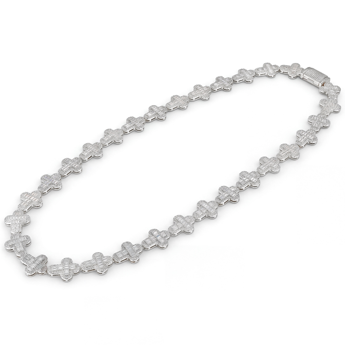 Virtuoso - Smaragd Geslepen Moissanite Pavé Kruis Schakelketting Met Statement Sluiting