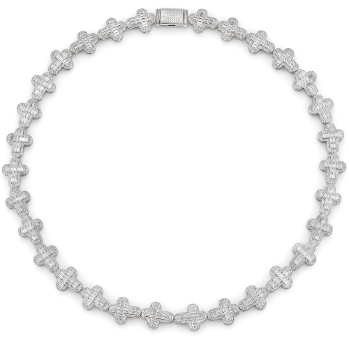 Virtuoso - emerald cut moissanite kruisketting in pavézetting met statementsluiting