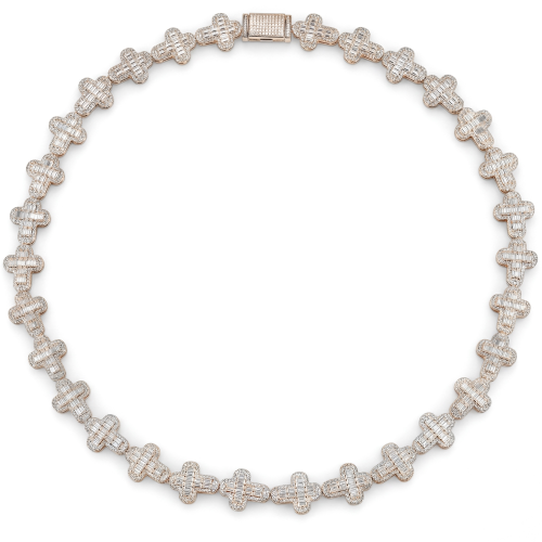 Virtuoso - emerald cut moissanite kruisketting in pavézetting met statementsluiting
