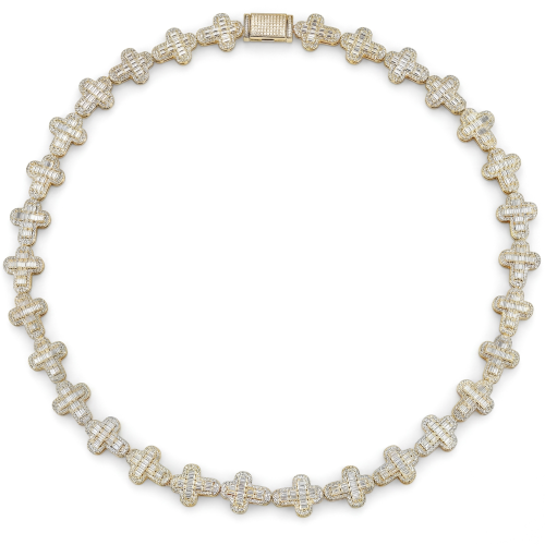 Virtuoso - emerald cut moissanite kruisketting in pavézetting met statementsluiting