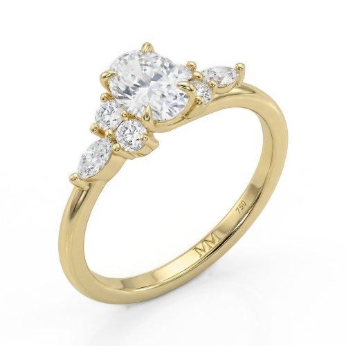 Olivette - ovale moissanite verlovingsring met marquise zijstenen