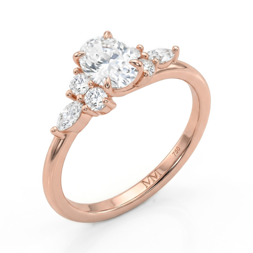 Olivette - Ovaal Geslepen Moissanite Verlovingsring met Marquise Zijstenen