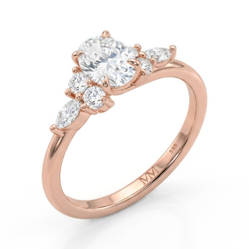 Olivette - ovale moissanite verlovingsring met marquise zijstenen
