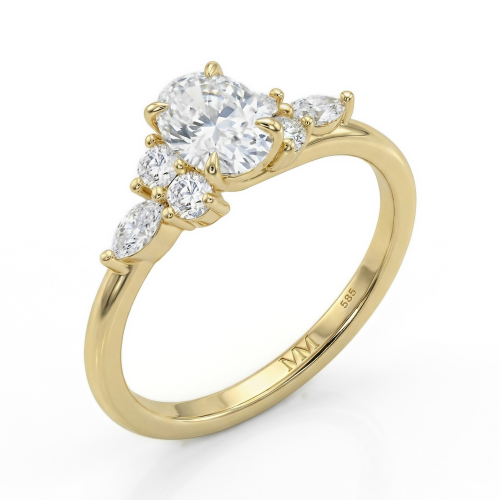 Olivette - ovale moissanite verlovingsring met marquise zijstenen