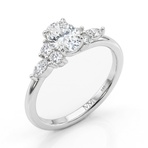 Olivette - ovale moissanite verlovingsring met marquise zijstenen