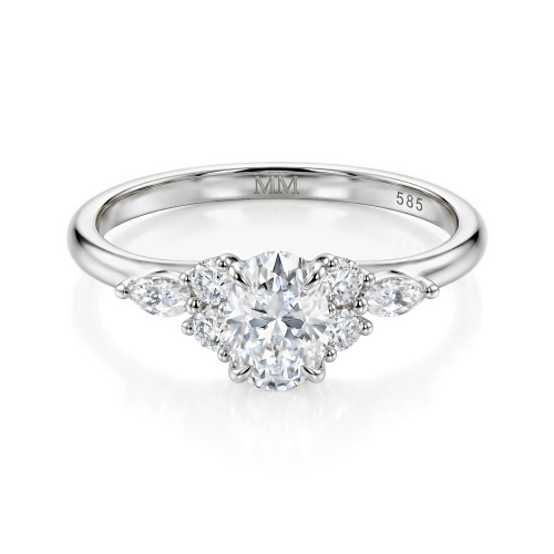 Olivette - Ovaal Geslepen Moissanite Verlovingsring met Marquise Zijstenen