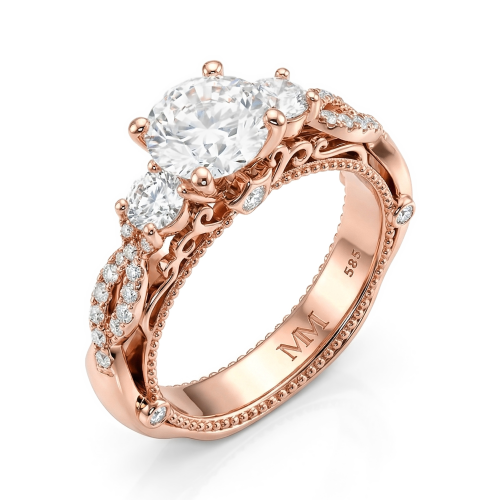 Circe - Vintage Geïnspireerde Moissanite Verlovingsring Met Zijstenen En Filigraan Details