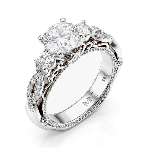 Circe - Vintage Geïnspireerde Moissanite Verlovingsring Met Zijstenen En Filigraan Details