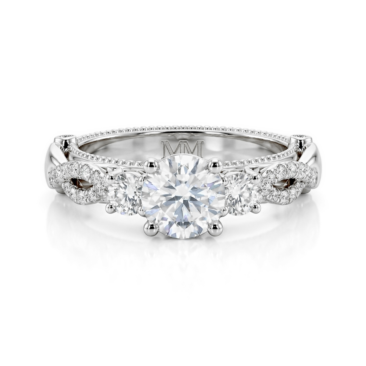 Circe - Vintage Geïnspireerde Moissanite Verlovingsring Met Zijstenen En Filigraan Details