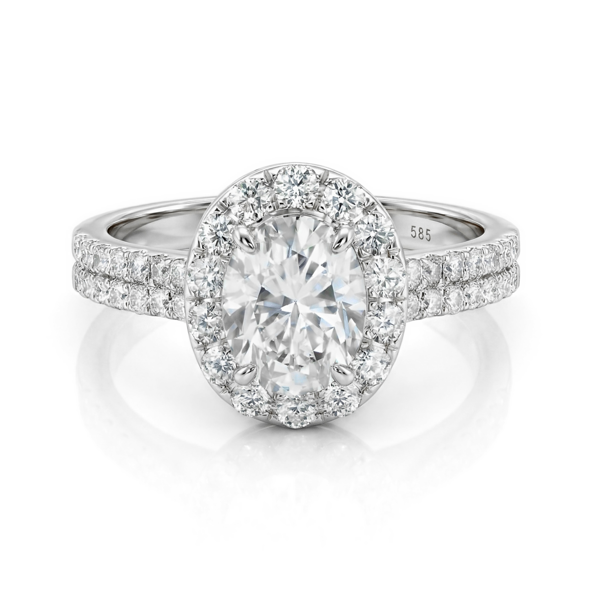 Ovalea - Ovaal Geslepen Moissanite Ring met Halo Pavé Ontwerp