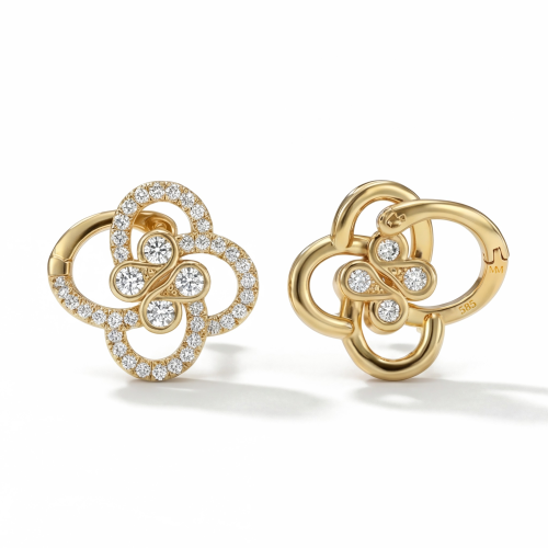 Vortexia - moissanite klaveroorbellen met bloemmotief en schitterende pavézetting