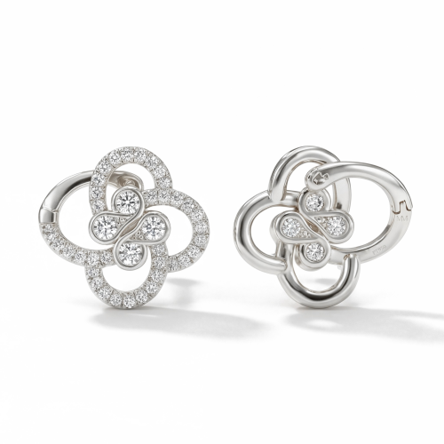 Vortexia - Florale Motief Moissanite Klaver Oorbellen Met Pave-Gezette Schittering