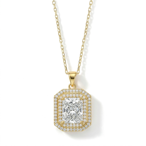 Cristallo - radiant moissanite ketting met hanger en dubbele halo