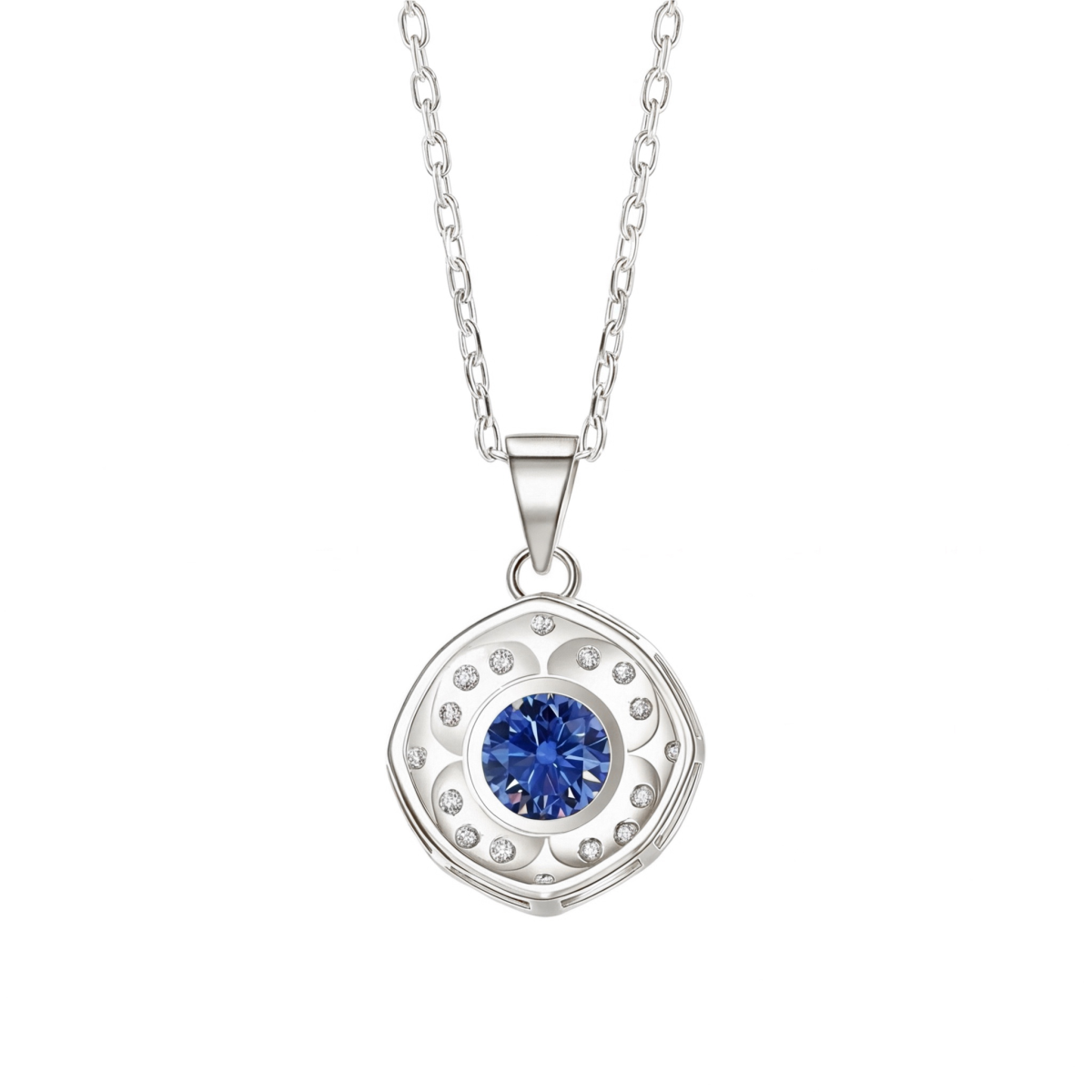 Purelle - Koningsblauwe Moissanite Halo Hanger met Schakelketting