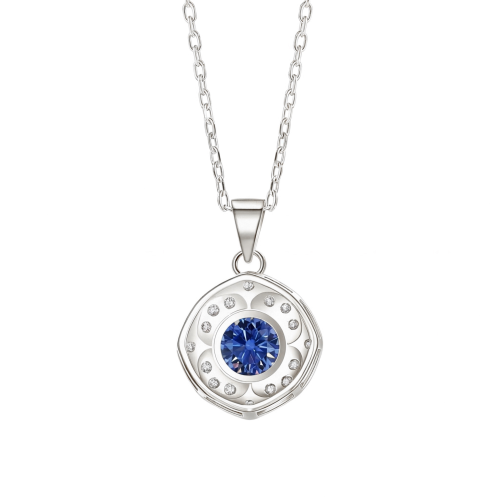 Purelle - Koningsblauwe Moissanite Halo Hanger met Schakelketting