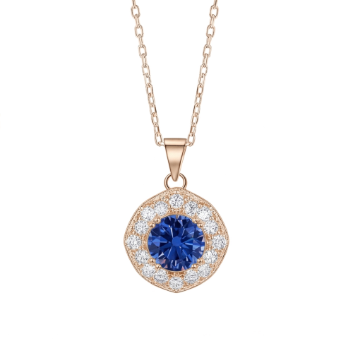 Purelle - koningsblauwe moissanite hanger met halo en schakelketting