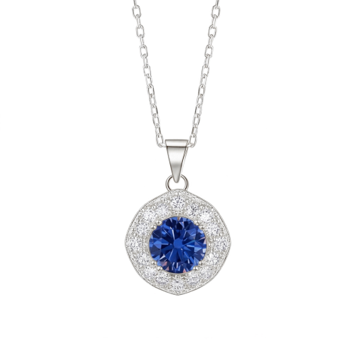Purelle - Koningsblauwe Moissanite Halo Hanger met Schakelketting