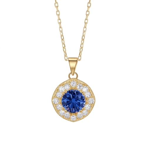 Purelle - Koningsblauwe Moissanite Halo Hanger met Schakelketting
