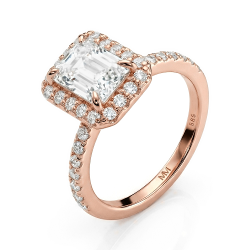 Esmeralda – Smaragd Geslepen Moissanite Ring in Halo Zetting