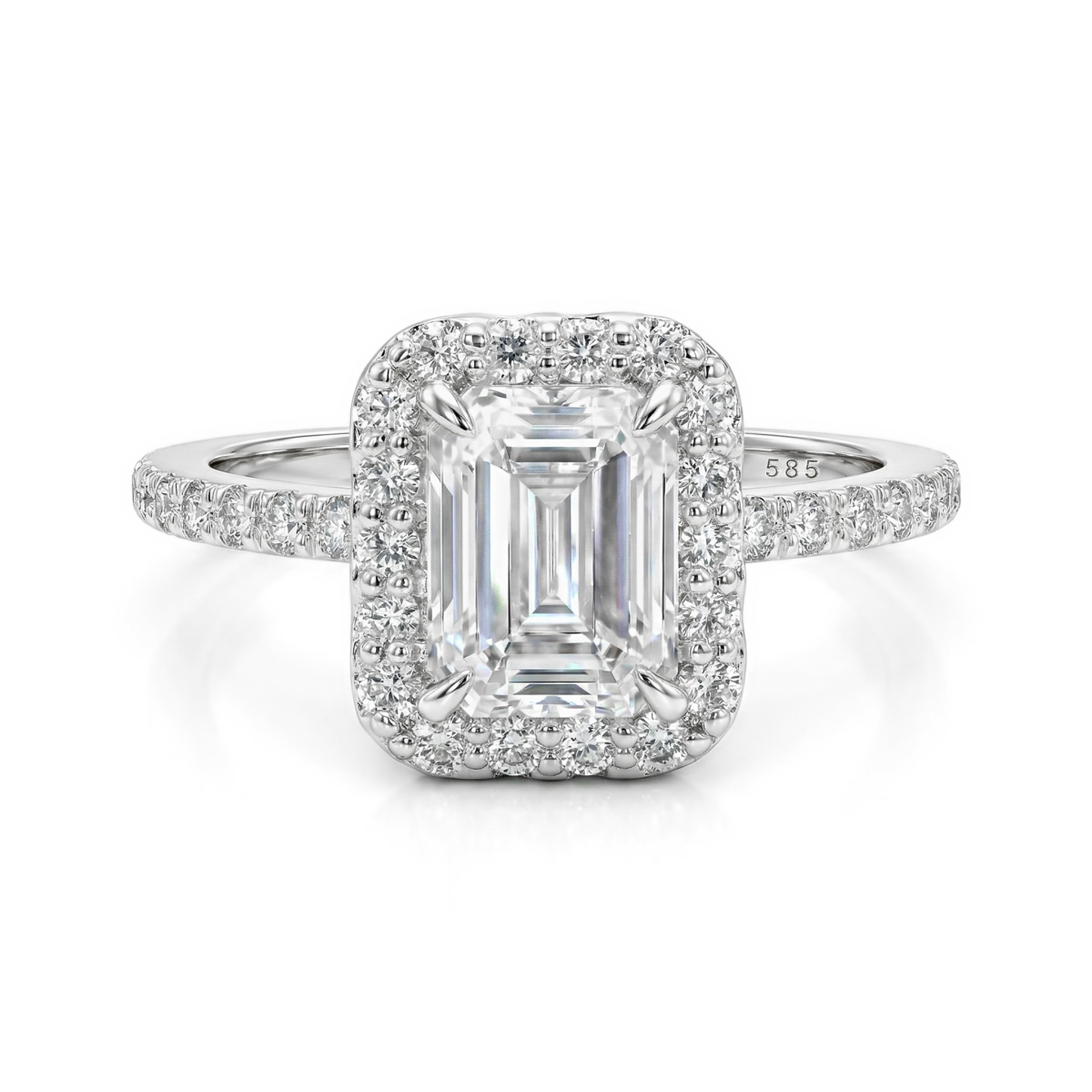 Esmeralda - Smaragd Halo Moissanite Ring Met Zijstenen