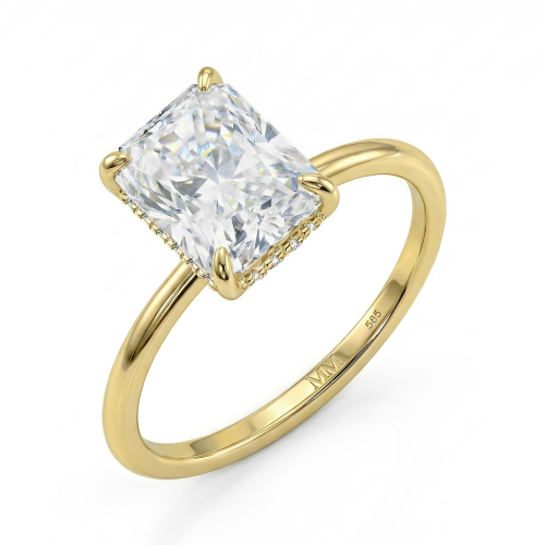 Mirabelle - radiant moissanite solitair ring met mandzetting en hidden halo