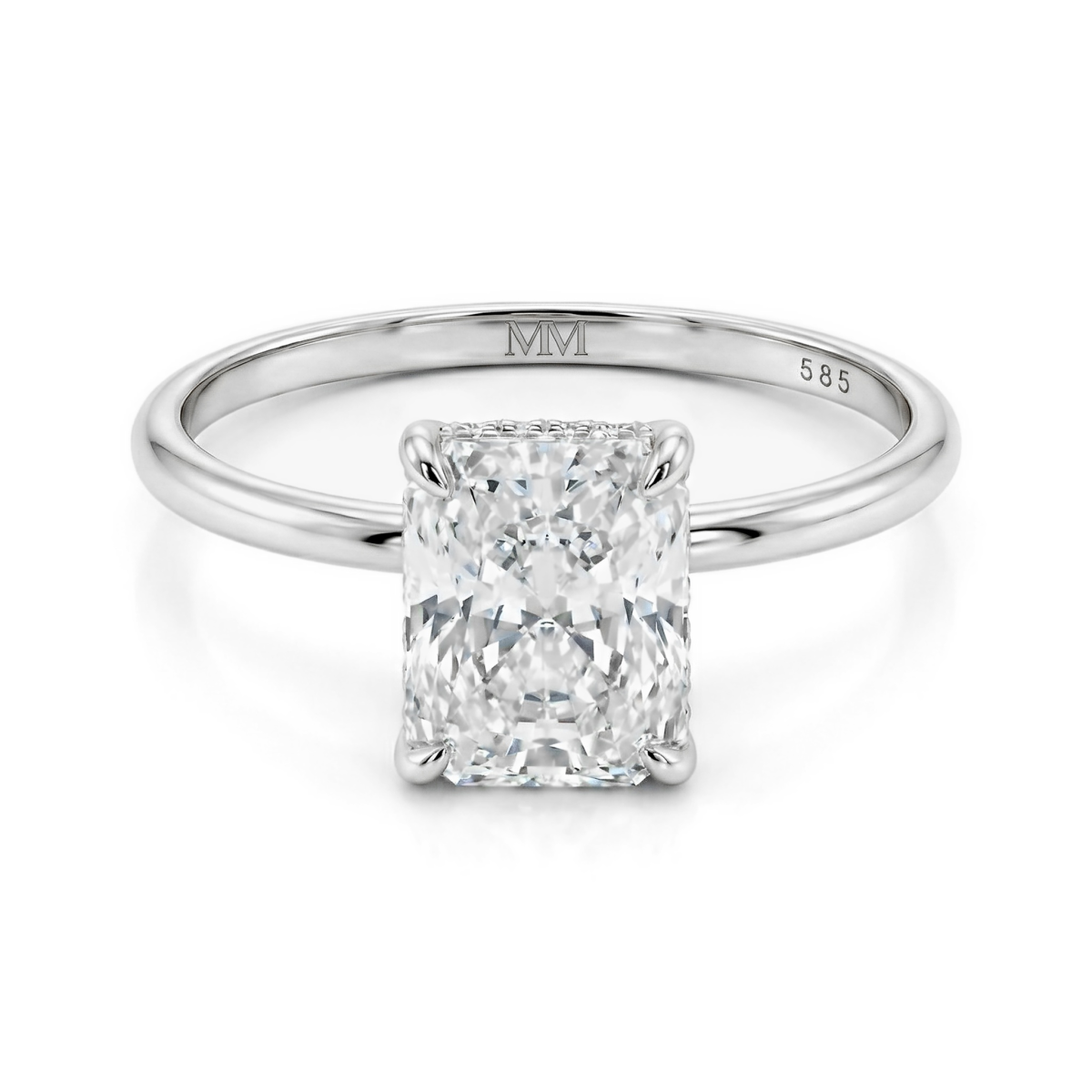 Mirabelle - Radiant Geslepen Moissanite Solitaire Ring met Mandzetting en Hidden Halo
