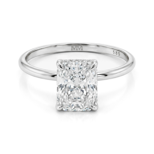 Mirabelle - Radiant Geslepen Moissanite Solitaire Ring met Mandzetting en Hidden Halo