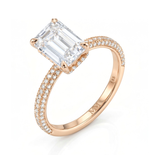 Veridian - Smaragd Geslepen Moissanite Ring Met Pavé-Gezette Band