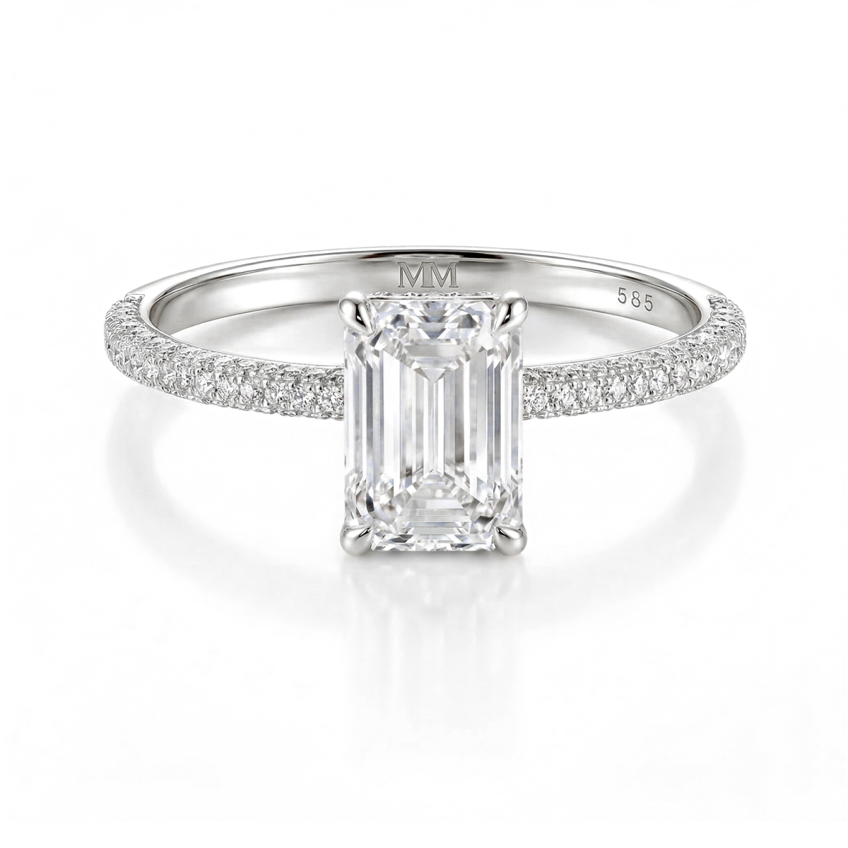 Veridian - Smaragd Geslepen Moissanite Ring Met Pavé-Gezette Band