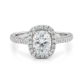 Plushette - Langwerpige Cushion Moissanite Verlovingsring Met Halo en Micropavé Schacht