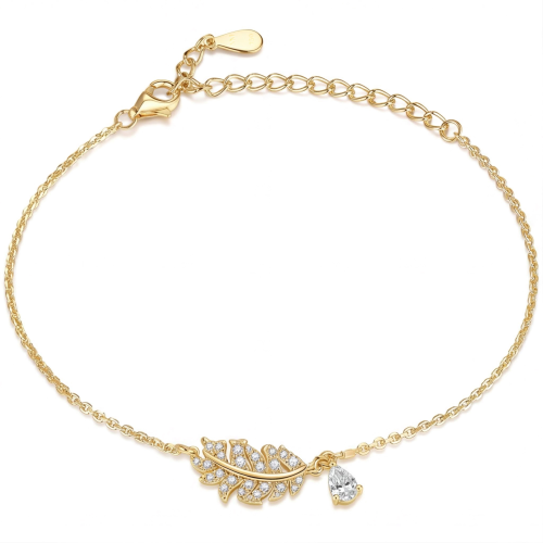 Foliana - moissanite bladcharm armband met hangend steendetail