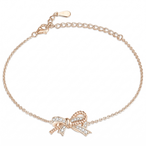Ribbonique - Tweekleurige Moissanite Armband Met Decoratieve Strik En Pave Accenten