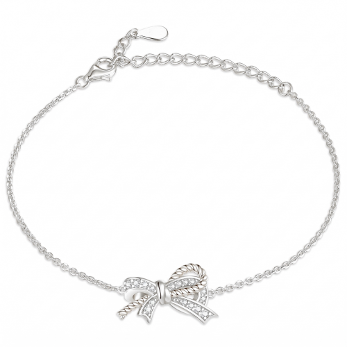 Ribbonique - tweekleurige moissanite armband met decoratieve strik en accenten in pavézetting