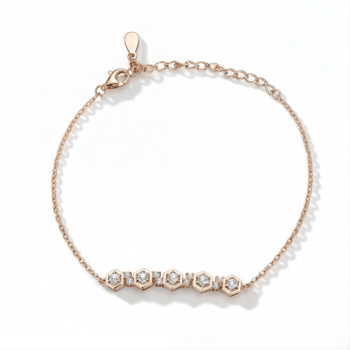 Octet - Hexagonale Mandzetting Moissanite Armband Met Verstelbare Schakelketting