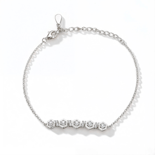 Octet - moissanite armband met zeshoekige kastzetting en verstelbare ketting