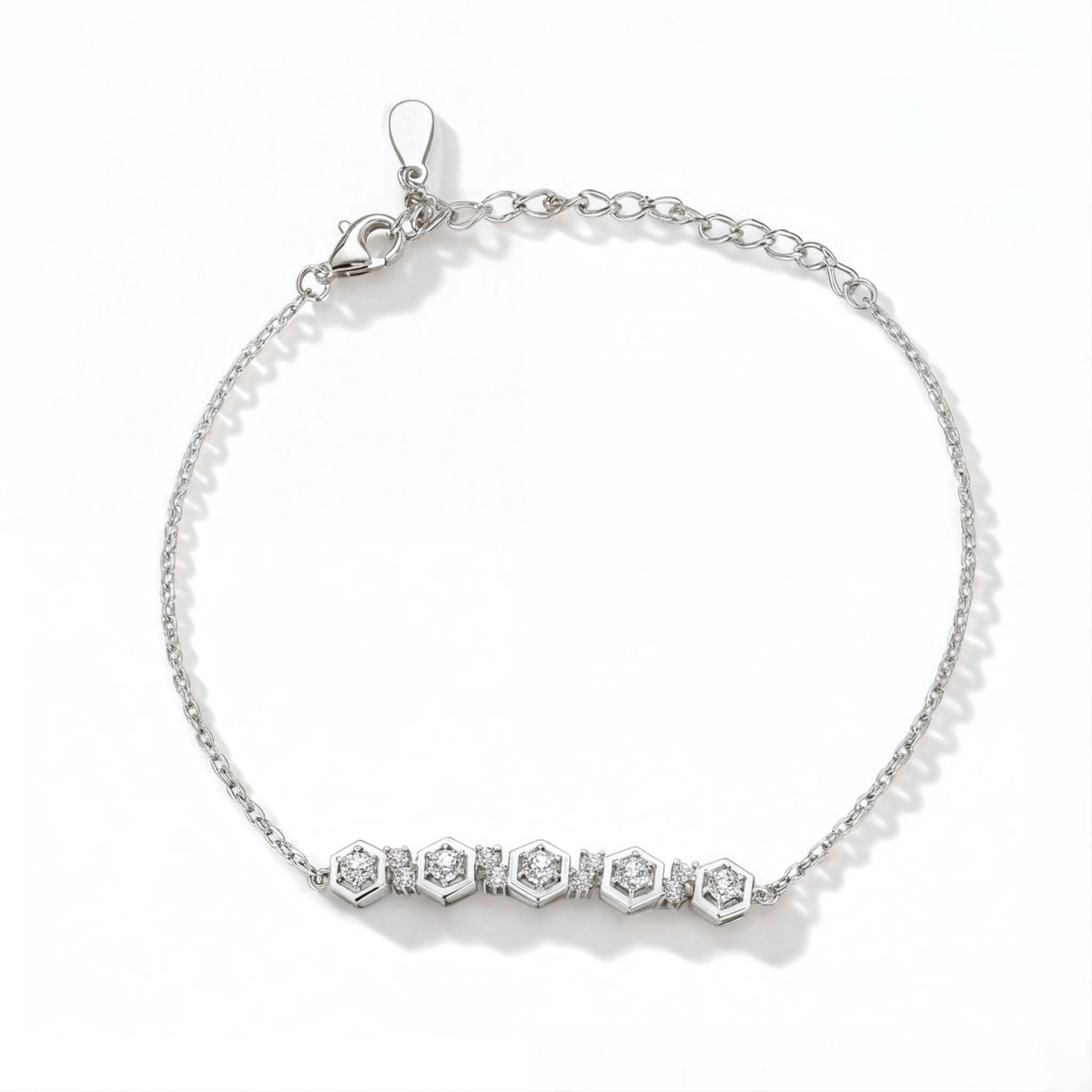 Octet - Hexagonale Mandzetting Moissanite Armband Met Verstelbare Schakelketting