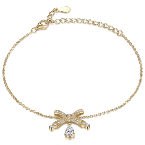 Pearlette - peervormige moissanite armband met strik en pavézetting